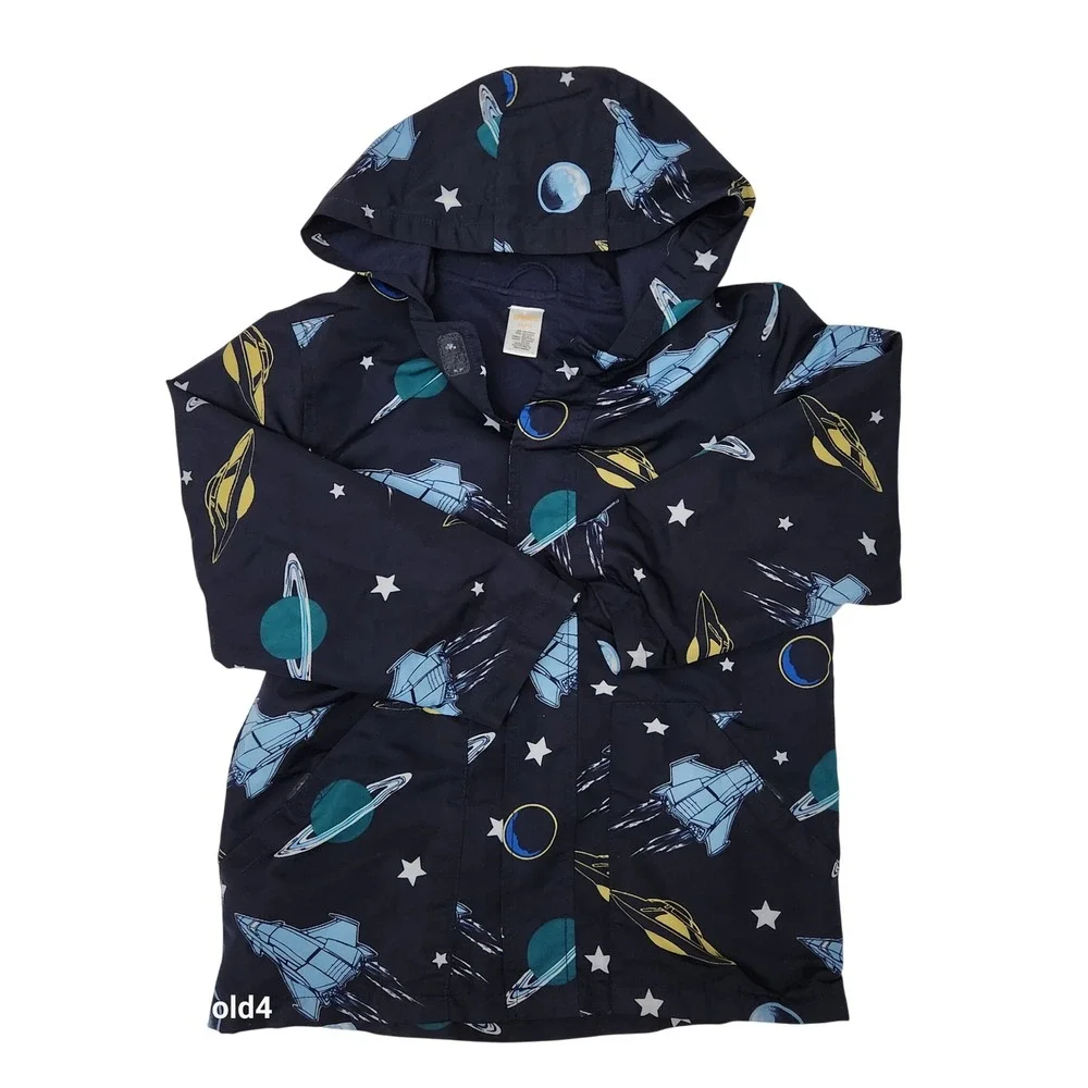 Gymboree Boys Navy Blue Space Planet Spaceship Hooded Windbreaker Jacket M 7-8